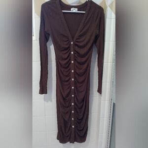 Superdown Grace Button Front Dress Brown Ribbed